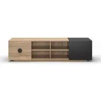 OKWISH Televisiemeubel – Met Lade En Open Vakken – Met Led Verlichting – Opbergruimte Voor Woonkamer – Bewerkt Hout Zwart – 180×38,5×47 Cm