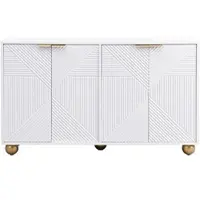 OKWISH Dressoir - 4 Deuren - Verstelbare Planken - Woonkamer Eetkamer Hal - MDF Wit Met Gouden Handgrepen - 120x35x71,5 cm