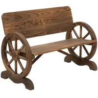 MODFU - Tuinbank Voor 2 Personen - Wagenwielarmleuningen - Rustieke Stijl - Voor De Tuin - Hout - Donkerbruin - 114 X 58 X 80 Cm