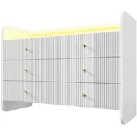 OKWISH Dressoir Met LED Verlichting En 6 Lades Voor Woonkamer Of Slaapkamer Spaanplaat Wit 120x40x75 Cm Met Golvend Reliëf