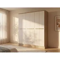Vente-unique Kast met 6 deuren en 3 lades - L180 cm - Kleur: beige en naturel - PEROLI