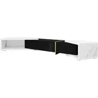 OKWISH Tv Meubel 140 260 Cm – Draaibaar En Uitschuifbaar – Veel Opbergruimte – Modern – Zonder Televisie – Zwart Wit Marmer