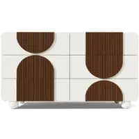 MODFU - Ladekast Met 6 Laden - Gebogen Ontwerp - Dressoir Voor Woonkamer Of Hal - Hout - Wit - 121 X 41 X 71 Cm