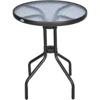 MODFU Ronde tuintafel Ø60x70 cm van metaal, zwart, met veiligheidsglas