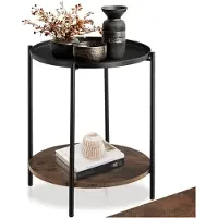 TecTake Ronde Bijzettafel van Metaal en Hout – Salontafel met 2 Niveaus, Uitneembaar Dienblad, Voor Woonkamer of Slaapkamer, Zwart Metalen Frame – Industrial Dark Brown