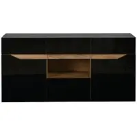 MODFU - Dressoir - 4 Laden En LED-Verlichting - Modern - Voor Woonkamer - Spaanplaat - Zwart En Houtkleur - 140 x 40 x 70 cm