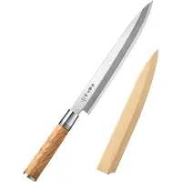 HEZHEN sashimimes 24 cm (SO Series) - sashimi- en sushimes - enkelzijdig geslepen (rechtshandig) - olijfhouten handvat - inclusief magnetische houten schede