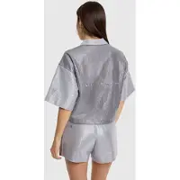 Alix The Label Dames Blouses Ladies Knitted Foil Cropped Blouse - Zilver - Maat XS
