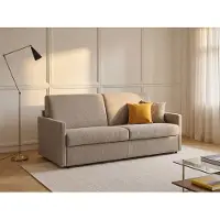 Vente-unique Tweezits express bedbank van stof CALIFE - Beige - Slaap afmeting 120 cm - matras 14 cm