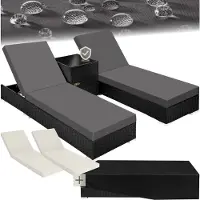 TecTake 2 luxe ligbedden met bijzettafel ligstoel zwart inclusief beschermhoes 401500