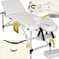 TecTake - Mobiele aluminium massagetafel 3 zones wit + draagtas - behandeltafel - behandelbank – incl. opbergtas – opvouwbaar