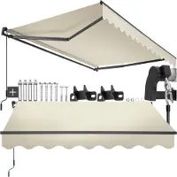 TecTake Zonnescherm met Knikarm - 250 x 200 cm - Zonneluifel - Zonwering voor Raam, Balkon, Buiten - Te Monteren aan Muur - Water- en UV-Bestendig - Beige