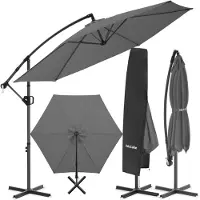 TecTake Zweefparasol met Voet - 3 x 3 m - Tuinparasol - Draaibaar - Waterafstotend Polyester met UV-Bescherming - Inclusief Hoes - Grijs