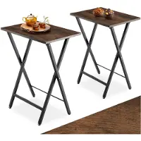 TecTake - Set van 2 Opklapbare Bijzettafels – Houten Dienbladtafel in Industrieel Design, 48x36x66,5 cm, Tv-Tafel voor Kleine Ruimtes, Vintage Salontafel, Zwart Metalen Frame – Industrial Dark Brown
