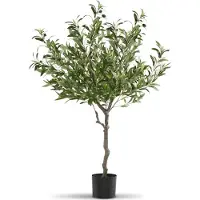 TecTake Kunstmatige Olijfboom Oleand – Mediterrane Kunstplant met Realistische Bladeren en Olijven – Onderhoudsvriendelijk en Veelzijdig – Inclusief Stevige Bloempot – Hoogte: 120 cm