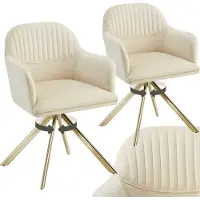 TecTake 2x tectake Fluwelen Draaistoel Lona - Eetkamerstoel - Creme/Goud