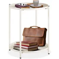 TecTake Ronde bijzettafel van metaal - Kleine salontafel met twee niveaus - 2 afneembare dienbladen - Rustiek - Delicaat design - Draagkracht 60 kg - Afmeting (ØxH) Ø 45,5 x H 53 cm - Beige