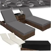 TecTake 2 luxe ligbedden met bijzettafel ligstoel - inclusief beschermhoes - zwart/bruin