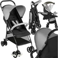 TecTake Buggy - Kinderwagen - Inklapbaar, 5-Puntsgordel, Verstelbare rugleuning en beensteun - Met rem, lichtlopende wielen - Praktische opbergmand - Zwart/grijs