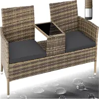 TecTake - wicker tuinbank met tafel, 2-zitsbank, 131 x 61 x 82 cm, bank voor tuinbalkon en terras, tuinbank inclusief zitkussen - natuur/donkergrijs - poly-rattan