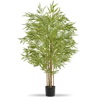 TecTake Kunstmatige Bamboeboom - Bamboeplant - Natuurgetrouwe Kunstplant met Realistische Bladeren en Stevige Bloempot - Onderhoudsvriendelijk en Veelzijdig - Hoogte: 150cm