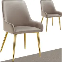 TecTake Eetkamerstoel Avane - Fluweeloptiek - Ergonomische gestoffeerde stoel met gouden stalen poten - Draagkracht 120 kg - Moderne eetkamer- en keukenstoel - Set van 2 - Taupe