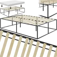 TecTake Bedframe - Metalen bedframe zonder hoofdbord- Incl. lattenbodem van populierenhout - Draagkracht 250 kg - Bergruimte onder het bed - 140 x 200 x 46,5