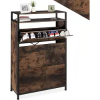 TecTake - Schoenenkast met 3 vakken - Houten schoenenrek met 3 vakken - Schoenenkantelaar met extra vak - Industrieel design - Zwart metalen frame - Afmeting (LxBxH) 81 x 30 x 130 cm - Donkerbruin
