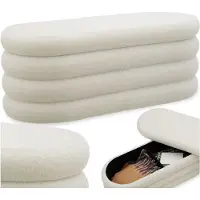 TecTake Gestoffeerde bank met opbergruimte – Stijlvolle en praktische poef voor woonkamer, hal of slaapkamer - Scandinavisch design - Comfort en functionaliteit in één meubelstuk - Boucle - Beige