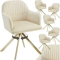 TecTake 6x tectake Fluwelen Draaistoel Lona - Eetkamerstoel - Creme/Goud