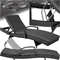 TecTake Wicker Ligbed Zonnebed - Verstelbare Rugleuning (5 standen) - Incl. Ligkussen - Zwart