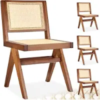 TecTake Houten Stoel Lizzy - Donker Eiken - Set van 4 Eetkamerstoelen met Weens Vlechtwerk - Boho-Stijl Stoel met Rugleuning - Massief Houten Frame - Belastbaarheid 120 kg