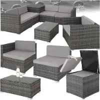 TecTake -zitgroep Pisa-Wicker tuinset- met praktische opbergdoos voor kussens-grijs-403829