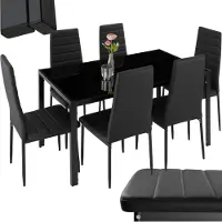 TecTake - Eetkamergroep Berlin 6 stoelen en 1 tafel - zwart - 404381