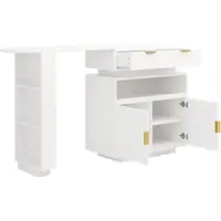 OKWISH Keukeneiland Bartafel – Uitschuifbaar En Draaibaar – Opbergruimte En Ledverlichting – Wit – 115-183x40x99,5 cm