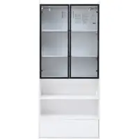 STILVORA Vitrinekast - Hoogglans Kast Met Led En Glazen Deuren - 1 Lade En 6 Vakken Voor Woonkamer - MDF En Glas - 80x34x180 Cm - Wit