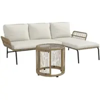 STILVORA Tuinmeubelset 3-Delig - Ligstoel, 2-Zitsbank En Tafel - Voor Balkon En Terras - Polyester - Crèmewit