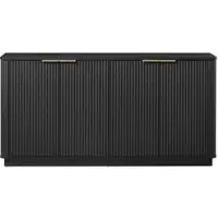 STILVORA Dressoir 160 Cm – 4 Deurs Opbergkast Met Golfvorm & Verticale Structuur – Organizer Met Vakken – Voor Woonkamer Slaapkamer Hal – MDF – Zonder Matras – Zwart
