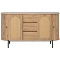 STILVORA Dressoir - Ovale Opbergkast Met Rotan En Schuifdeuren - Voor Woonkamer En Hal - MDF - 140x38x77,5 Cm - Naturel