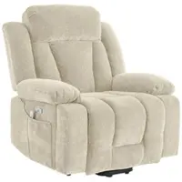 STILVORA Elektrische Relaxfauteuil 95x94x107 cm – 8-Punts Massage Met Lendenverwarming – Lift- En Kantelfunctie – USB En Zijvakken – Stof – Beige