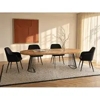 Vente-unique Uitschuifbare eettafel 2 tot 12 plaatsen van mdf en staal - Naturel en zwart - FIRELA
