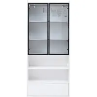 OKWISH Vitrinekast – Met Ledverlichting En App Bediening – 80x34x180 Cm – 1 Lade 2 Glazen Deuren – Hoogglans Wit MDF