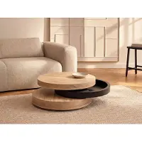 Vente-unique Draaibare ronde salontafel met 1 nis van mdf - Zwart en licht naturel - JANITA