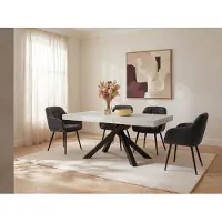Vente-unique Verlengbare eettafel 6 tot 10 plaatsen van mdf en metaal - Wit en zwart marmereffect - CATONAV