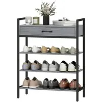 OKWISH Schoenenkast Met Lade – 70 x 30 x 87,6 cm – Spaanplaat En Metaal – Grijs – Staand Rek Voor Maximaal 9 Paar Schoenen