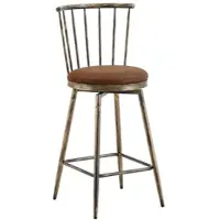OKWISH Barkruk - Windsor-Stijl Met Rugleuning En Gewatteerde Zitting - Set Van 2 Voor Keukenblad Of Bar - Metaal En Stof - Bruin