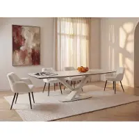 Vente-unique Verlengbare eettafel 6 tot 10 plaatsen van gehard glas, keramiek en metaal - Wit marmereffect - MALATA van Maison Céphy