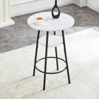 STILVORA Bartafel - Marmorlook Met Opbergplank - Voor Keuken Eethoek En Café - MDF En Metaal - 60x60x89 Cm - Wit