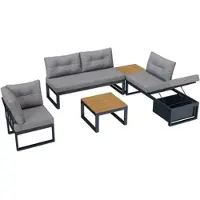 STILVORA Tuinlounge Set 191,5 X 191,5 X 79 Cm - Verstelbare Rugleuning Met Ligstand En Opbergruimte - Voor Terras Balkon En Tuin - Polyester - Grijs