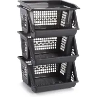 PlasticForte Antraciet grijze opberg kratten/kasten/organizers 3 vakken 62 cm - Opbergmanden